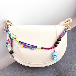 Blue Bear Bag Charm: Handmade Colorful Purse Accessory with Smiley & Lemon