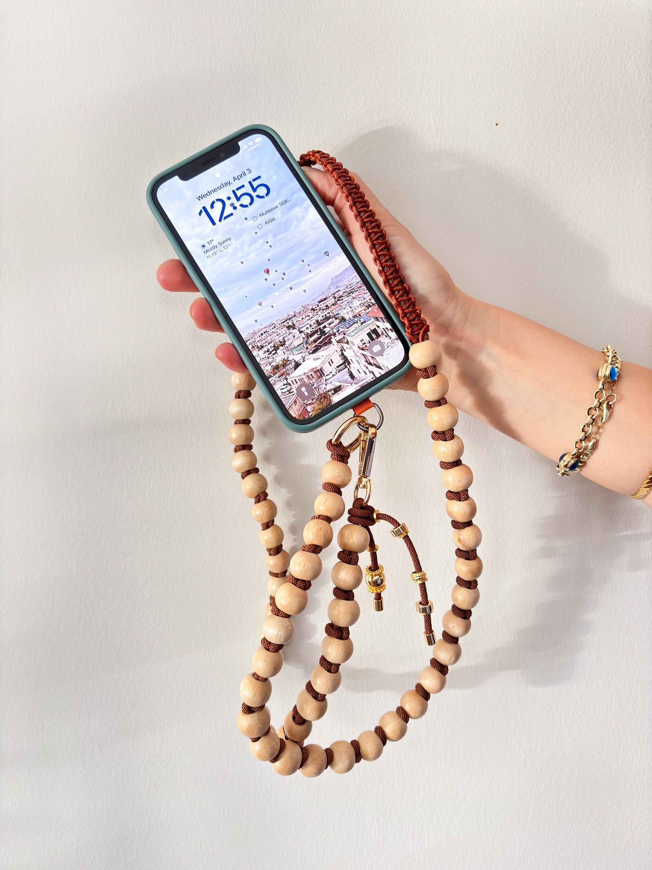 Wooden Beaded Phone Crossbody Strap: Handmade Mobile Lanyard - Etsy