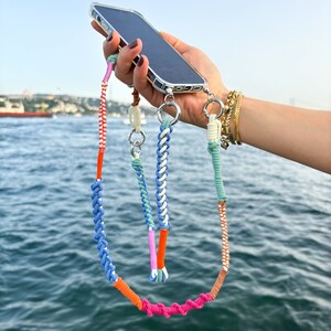 Macrame Phone Crossbody Strap Set: Turquoise, Blue & Pink Lanyard - Etsy