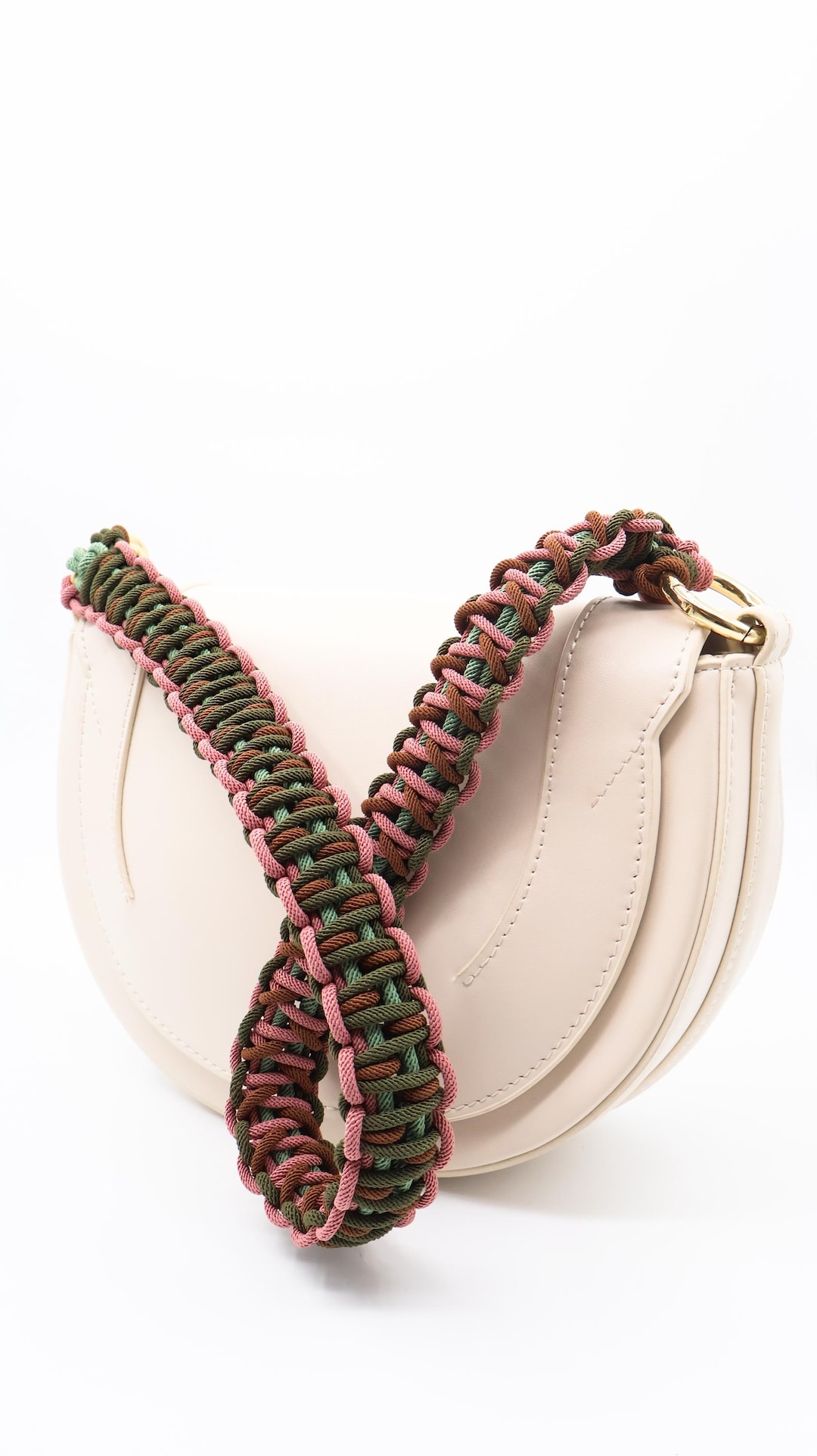 Handmade Macrame Purse Strap: Pink, Green & Brown Shoulder Bag Holder ...