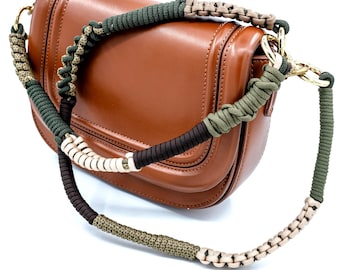 Handmade Two-Piece Crossbody Purse Strap: Green Beige Brown Bag Duo