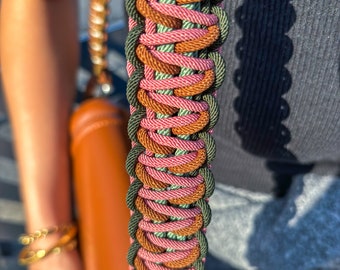 Two Sided Purse Strap,Shoulder Bag Holder,Pink green purse strap,Stylish macrame bag hanger,classy bag holder,chic shoulder handbag lanyard