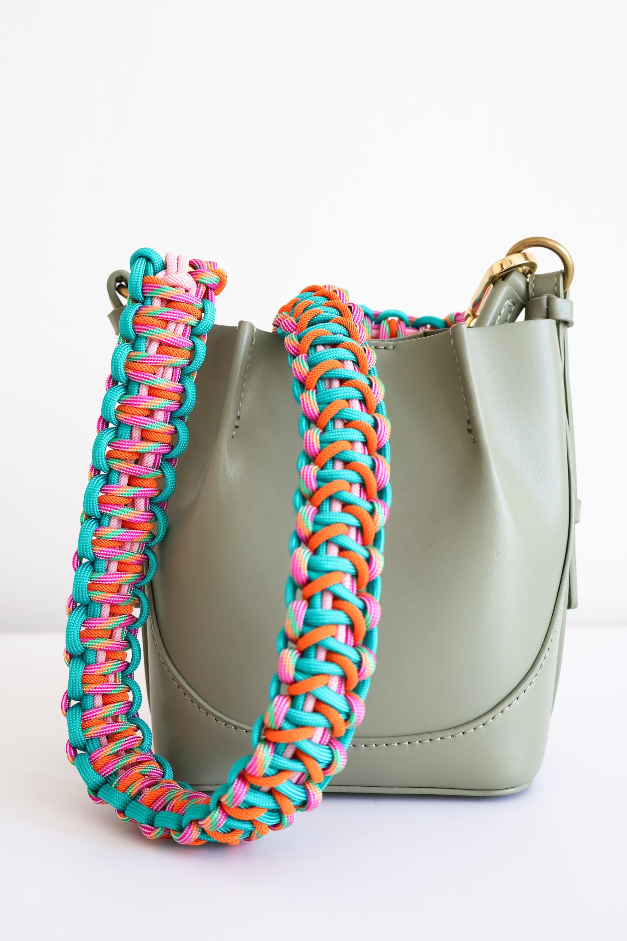 Two Sided Pink-Turquoise Purse Strap,Handmade Shoulder Strap for Purses -Totes,Stylish Strap for Crossbody Bags,Boho Turquoise Macrame Strap