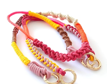 Macrame Phone Crossbody Strap Set: Neon Pink-Orange Lanyard for Bags