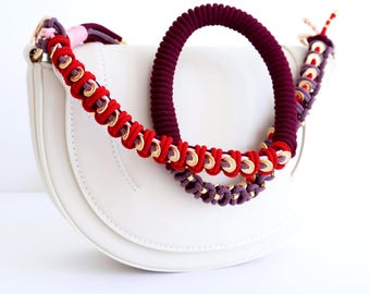 Handmade Macrame Bag Strap: Ethnic Red-Burgundy Purse Accessory