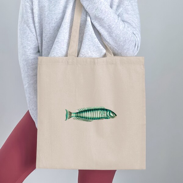 Tropische vissen draagtas, unieke zeeleven illustratie, zeedier milieuvriendelijke tas, strandaccessoire