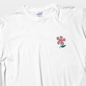 Pink Flower Heavy Cotton Women T-Shirt, Flower Graphic Tee, Minimalist Design Shirt, Gift for Her, Cute Summer Top, Spring Outfit