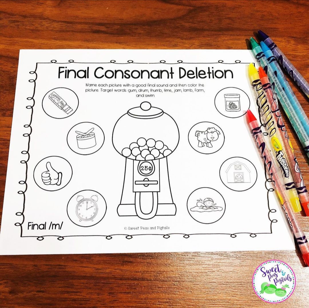 Final Consonant Deletion Smash Mats & Coloring Sheets: Speech Therapy ...