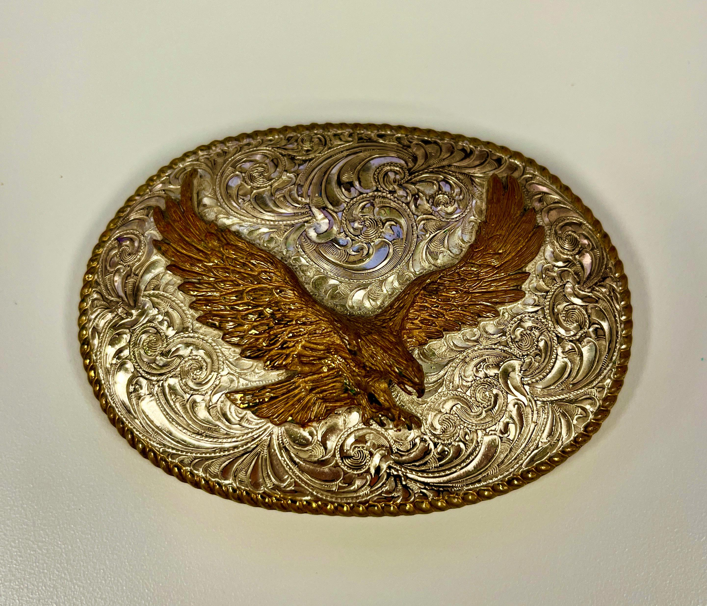 Vintage El Arturio Crumine Belt Buckle Silversmiths Bronze  display picture 2