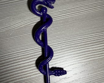 Vintage 1985 Mattel Masters of the Universe Tung Lashor action figure accessory, specifically his purple snake staff