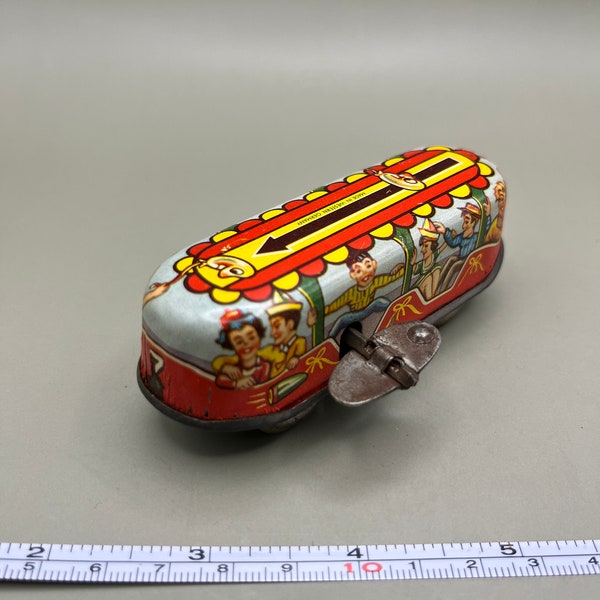 Antique 1950s Tin Wind Up Toy Car Carnival Bus Made in Germany - Yellow