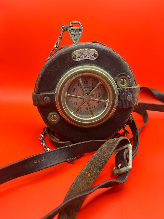 Vintage Detex Newman Watchman Clock, Leather Wrapped Guardsman