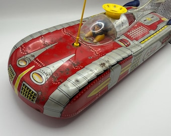 Vintage Interkozmosz Hungarian Litho Tin Space Car Rocket Ship Red 1960 -WORKS!