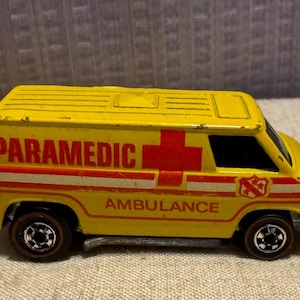Vintage Hot Wheels Redline Paramedic Ambulance Truck 1974 Yellow - Made In Hong Kong