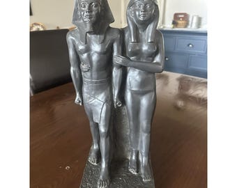 XL Ägyptisches Königspaar Statue Mycerinus & Queen 16"Cast Marble MFA Boston