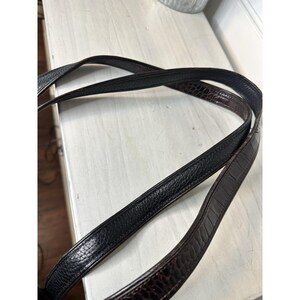 Vintage Brighton Schwarz Pebbled Leder Tote Croc Trim Umhängetasche Floral Futter Bild 10