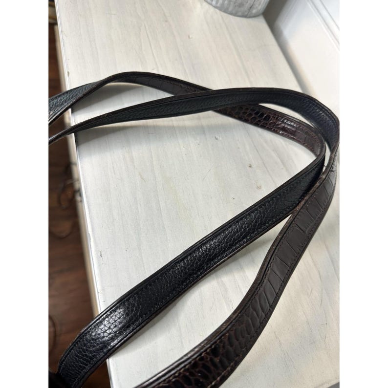 Vintage Brighton Schwarz Pebbled Leder Tote Croc Trim Umhängetasche Floral Futter Bild 10