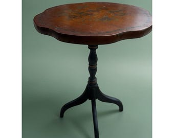 Vintage L. Hitchcock Schablonen-Dreibein-Kerzenständer, Beistelltisch, floral