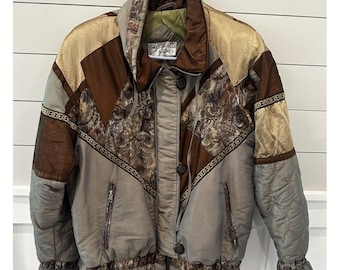 Vintage 80er Jahre J Gallery Stepp-Patchwork-Bomberjacke, Damengröße M