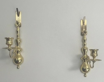 Vintage Solid Brass Wall Sconce Candle Holders Pair Single Arm 12"