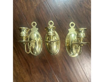 Vintage Brass Wall Sconces Set 3 Colonial Federal Candle Holders Decor
