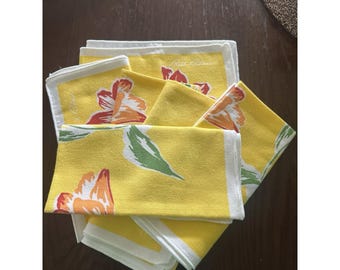 Set van 6 vintage gele tulpservetten van Bill Blass Cotton Summer, 17"