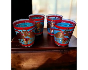 Vintage Set / 4 Cera E Pluribus Unum Rocks Cocktailgläser 4,5" hoch patriotisch