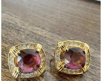 Vintage Christian Dior Crystal Clip On Signed Earrings W Swarovski Crystal Accen