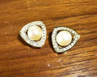 Vintage Christian Dior Ohrclips Faux Perle Strass Gold Ton Signiert