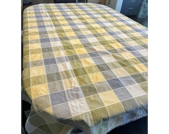 Vtg 100% cotton Tablecloth 72"x52"plaid Yellow Green Blue Rectangle