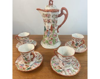 Vintage japanische Geisha Girl Katani Style Handbemalt 9 Pc Coffee Koike