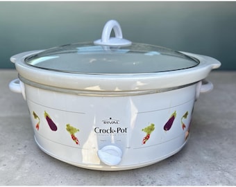 Vintage Rival Crock Pot Slow Cooker 7 Quart 5070-VG-NP Vegetable Design Large