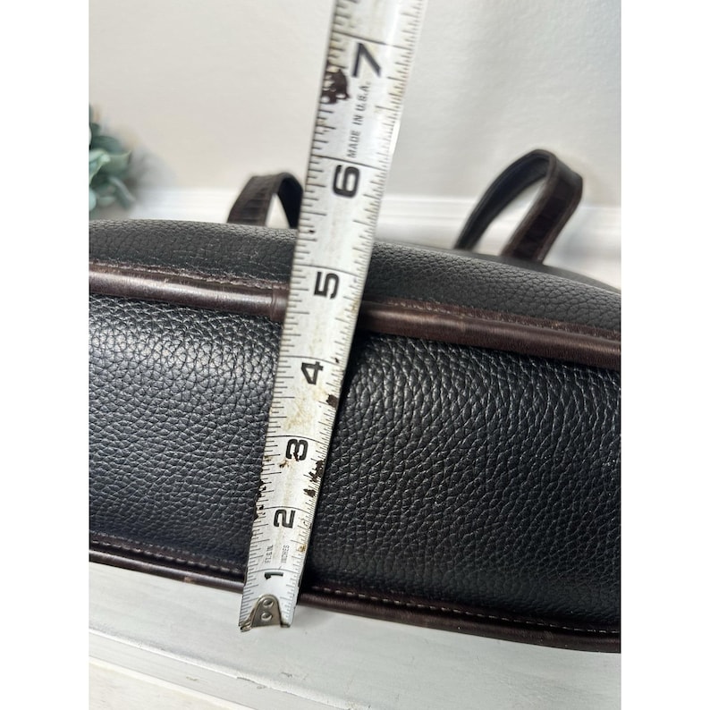 Vintage Brighton Schwarz Pebbled Leder Tote Croc Trim Umhängetasche Floral Futter Bild 5