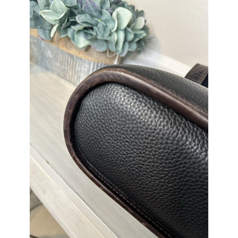 Vintage Brighton Schwarz Pebbled Leder Tote Croc Trim Umhängetasche Floral Futter Bild 7