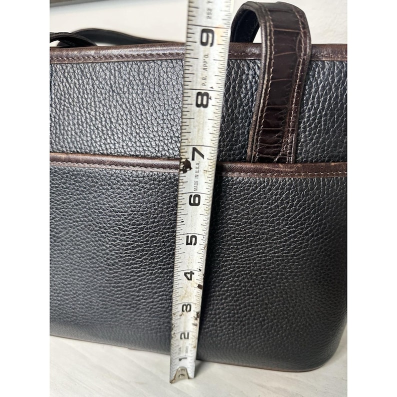 Vintage Brighton Schwarz Pebbled Leder Tote Croc Trim Umhängetasche Floral Futter Bild 6