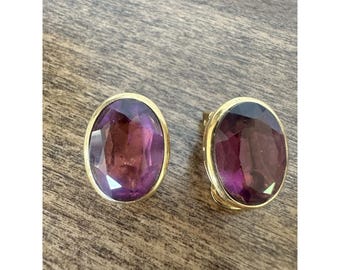 Vintage Christian Dior Crystal Clip On Purple Signed Earrings