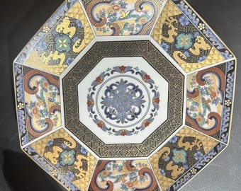 Shozan Kiln Arita Ware Japanese Ceramic Octagonal Plate Gold Floral 11.5 Inch