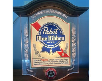 VTG Pabst Blue Ribbon Crystal Heritage Acrylic Lighted Back Bar Display Sign