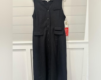 NWT Vintage Y2K Depeche Mode Pinstriped Vest Dress Wool Sz 14 Black Business