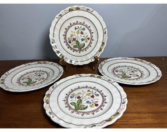 Spode Copeland Cowslip S713 England 7" Salatteller Dessertteller Floraler Wellenrand (4)