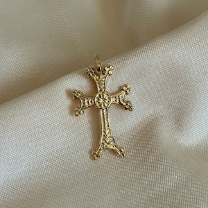 14k Solid Gold Armenian Cross Pendant Necklace