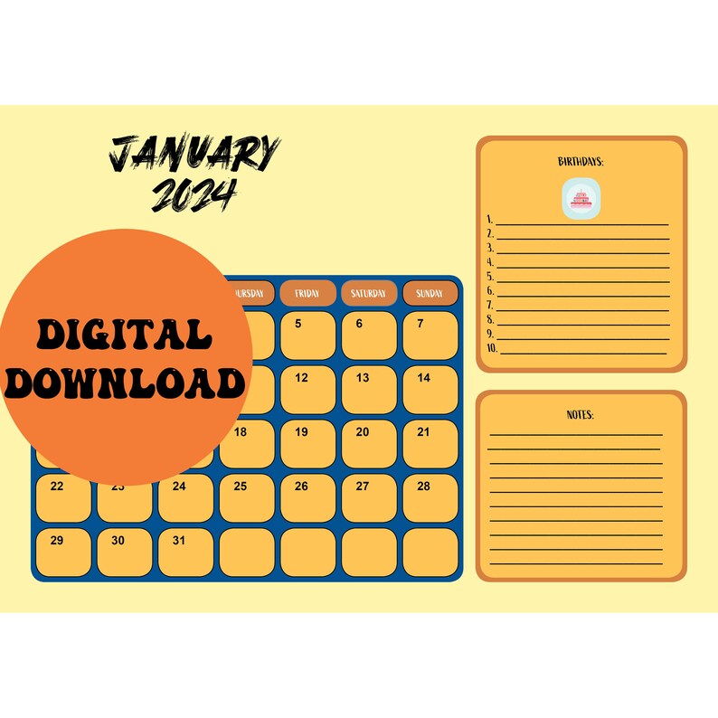 Printable Calendar 2024, Planner, Organizer Etsy