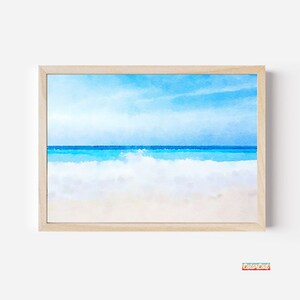 Watercolor Sea Blue and Beige Printable Wall Art Abstract Sea Download DIY Print Watercolor Painting Digital File Neutral Sea and Sky Poster