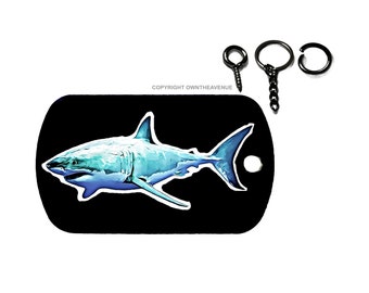 Great White Shark Fish Fishing Vintage Style V02 Keychain Necklace Tag