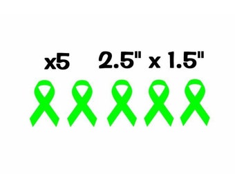 x5 Lymphoma Cancer Ribbon Lime Green Pack Vinyl Decal Stickers 2.5" x 1.5"