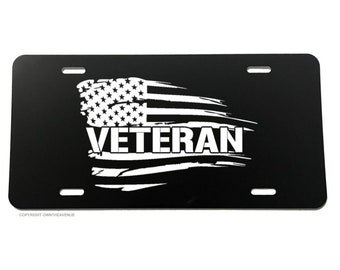 Veteran USA American Flag Grunge Style V01 License Plate Cover