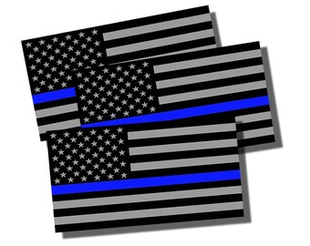 3x Support Police Sticker Decal USA Flag Blue Color Flag - 2nd Amendment 2A 4" Each