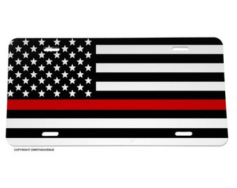 Support Firefighters Red Color Flag License Plate Cover Model-3827