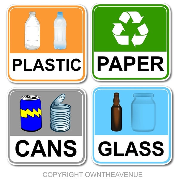 Recycling Paper Cans Plastic Glass Vinyl Stickers Decal | Bin Recycle Stickers | Eco Friendly