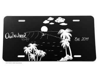 Surfing Beach Ocean Sunset Palm Trees OwnTheAvenue License Plate Cover